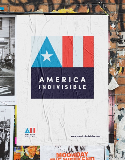 A poster showing the America Indivible logo